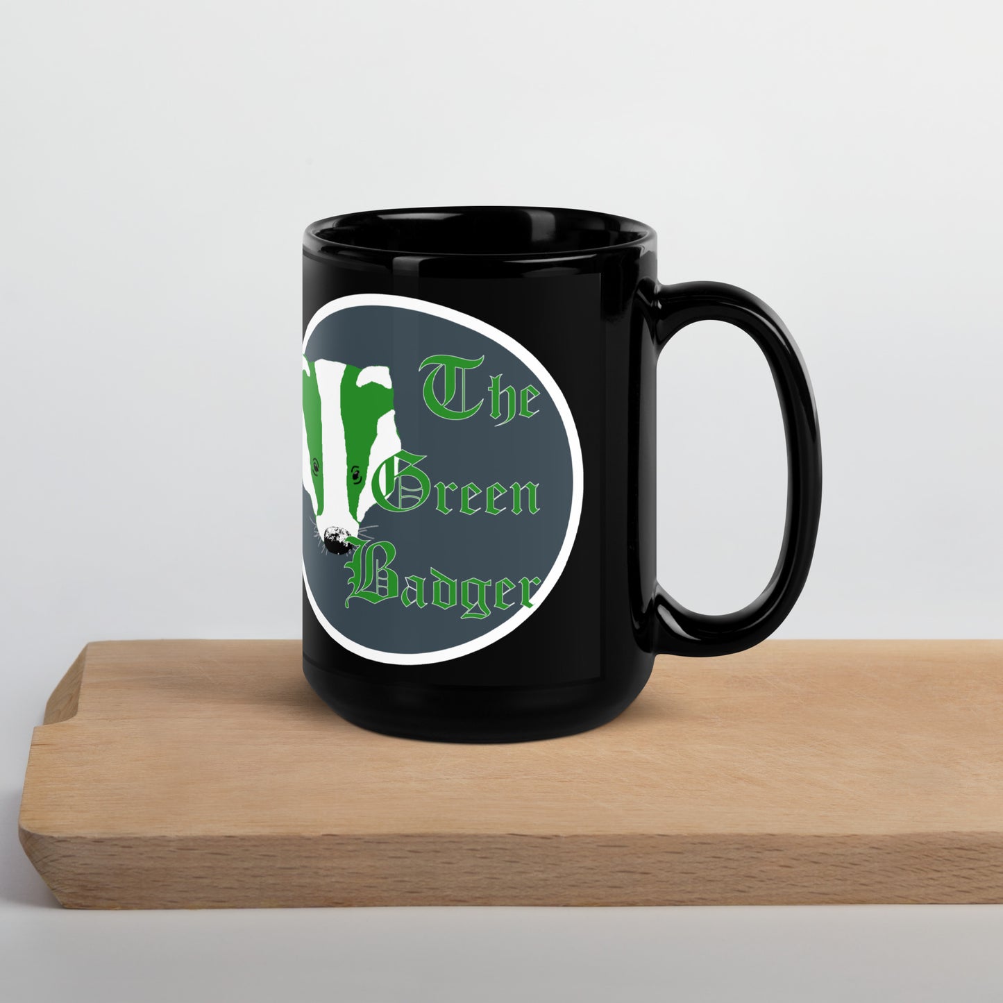 The Green Badger Black Glossy Mug