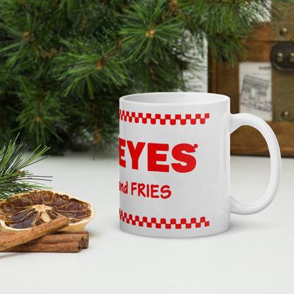 Five Eyes Burgers and Fries White glossy mug